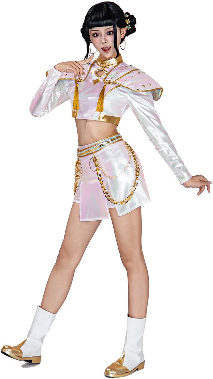 OSIAS Women Zoey Cosplay Costume White Stage With Dazzling Laser Design
