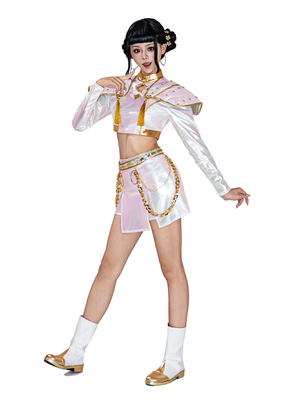 OSIAS Costume Cosplay da Donna Zoey Bianco Stage con Design Laser Abbagliante (XS
