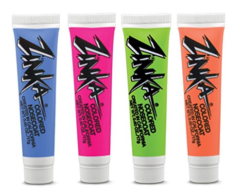 Zinka Colored Sunblock Zinc Waterproof Nosecoat 4 Pack Bundle .6oz Tube - Blue/Pink/Green/Orange