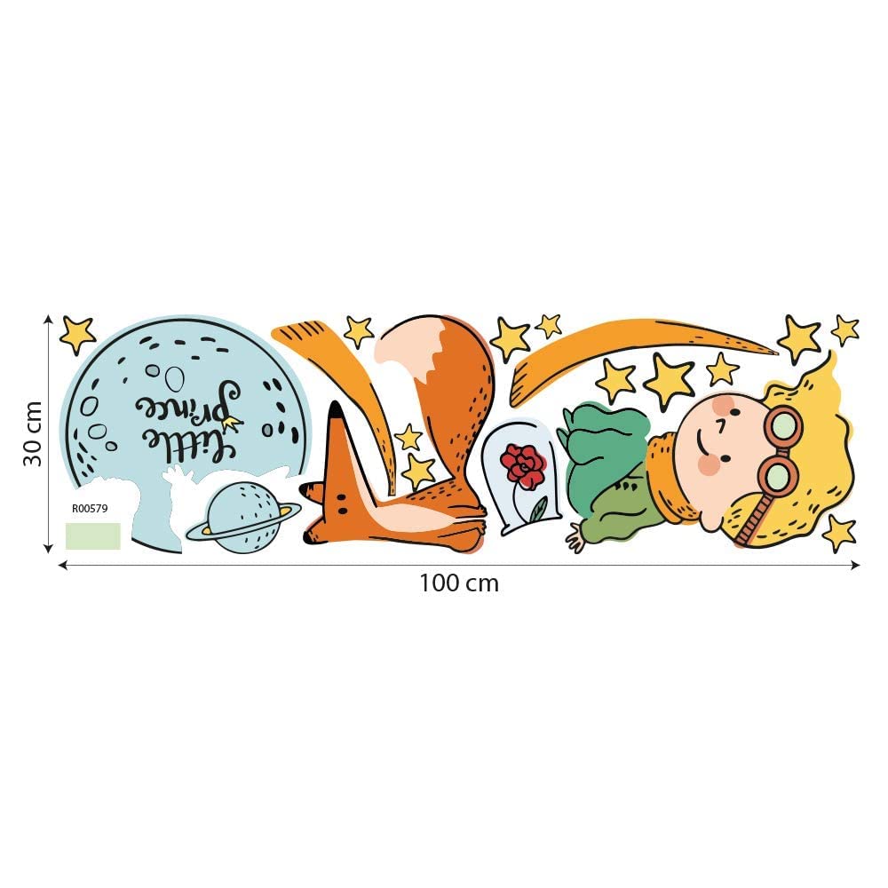 kina - Adesivo Murale Bambini Decorazione Parete Cameretta R00579 - Eco-Tessuto, Ecologico Anallergico, Riposizionabile, Effetto Carezza, Asilo Nido - Grafica Piccolo Principe e Misura 100x30 cm