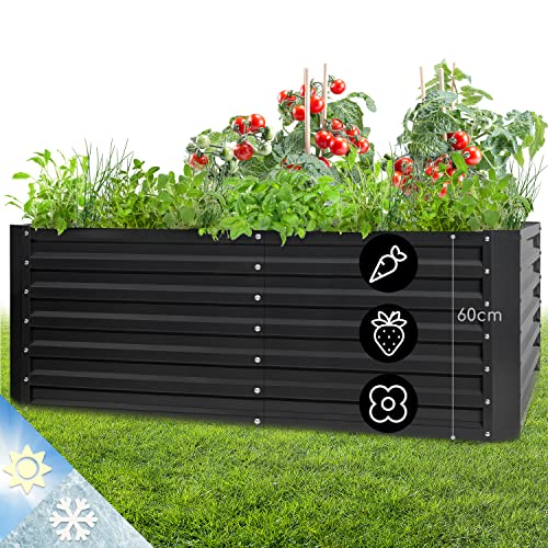 blumfeldt Jardineras Exterior Grandes Jardín, Huerto Urbano Terraza, Plantas, Vegetales, Hierbas, Capacidad 1200 l. Maceteros Exterior Elevados Metálicos, Resistente al Intemperie, 200x60x100, Negro
