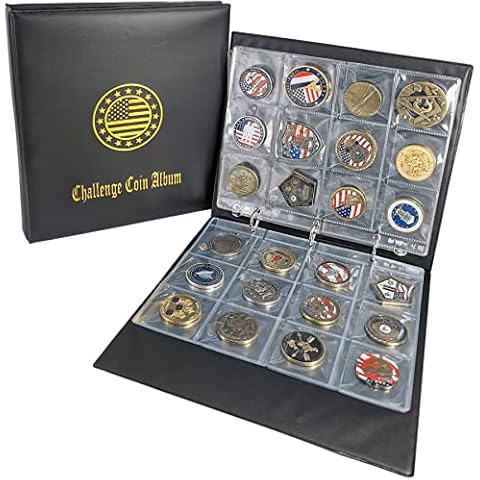 Challenge Coin Holder Collection Display Album Holds 120 Coins, Tokens, Stamps, Medallions, Badges Cover