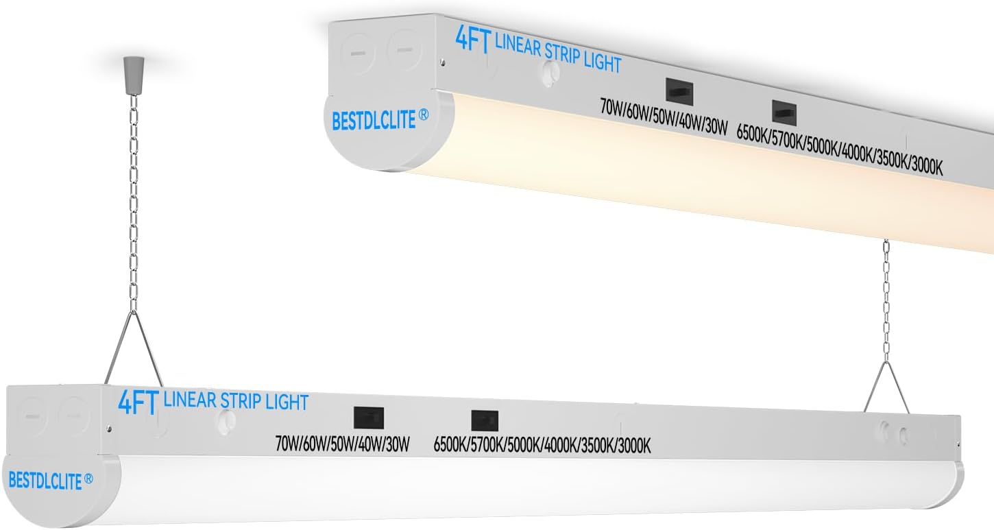 4FT LED Shop Light, ETL Listed 5 Power(30W-70W)& 6CCT(3000K-6500K) All in 1, 4 Foot Linear Lights Fixture, Up to 10500 LM Super Bright & Energy Save, LED Shop Lights for Workshop 4FT, DLC(2PCS) 4FT-2Pack