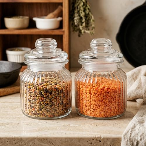 Image of Pure Source India Glass Storage Jar - 700 Ml, 2 Pieces, Transparent, for Coffee Station, Cookies, Kitchen, Bath bombs, multipurpose uses (2)