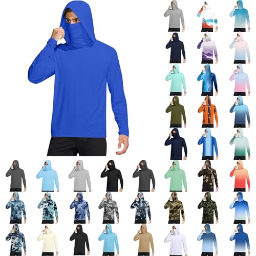 Mens Upf 50 Long Sleeve Shirt Hoodie Sun Ptotection Shirts for Men with Mask Lightweight Cooling Fishing Hoodies