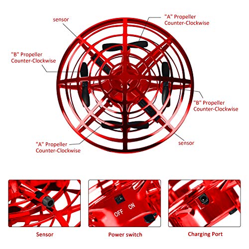 Hand Operated Drones for Kids or Adult - Interactive Infrared Induction Indoor Helicopter Ball with 360° Rotating and Shinning LED Lights,Hand-Controlled Flying Ball Toys for 5 6 7 8 9 10 11 12 Years - Thumbnail 7