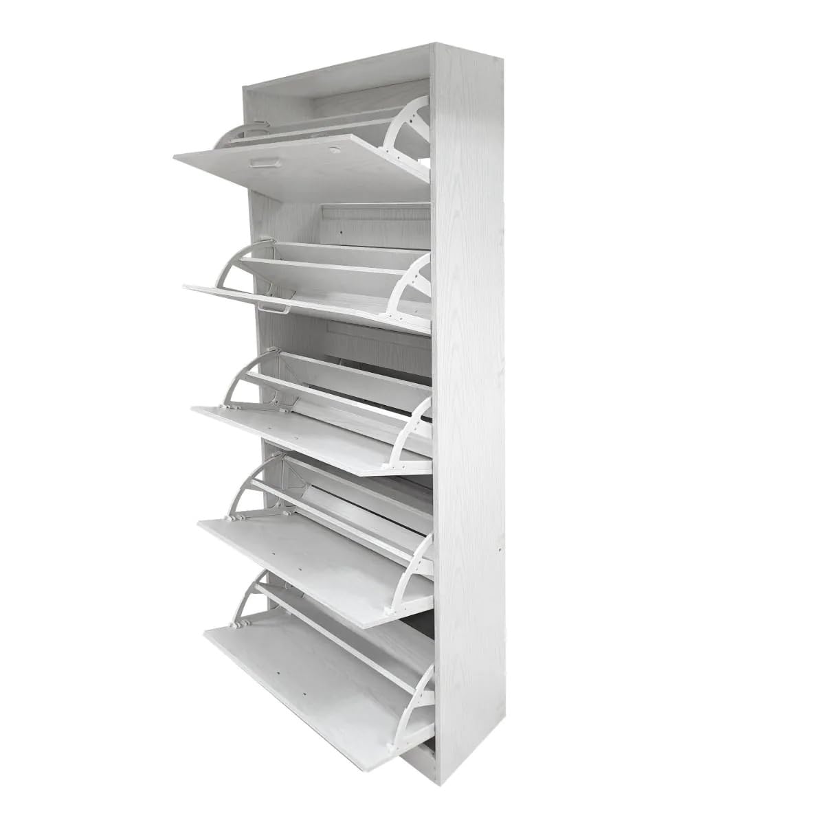 Bissolo Casa Scarpiera Salvaspazio Slim a 5 Ribalte in Rovere Sbiancato 63x24x180 cm, Armadio Scarpiera Alto e Stretto in Laminato, Mobile Ingresso per Casa e Cucina