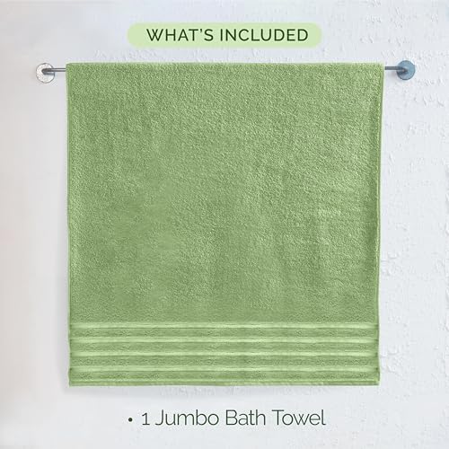 Image of Elegant Comfort 100% Turkish Cotton 4 Lines Viscose Stripe Jumbo Bath Towel - Hotel Spa Quality Extra Large 35 x 70 Inch Bath Towel Ultra Soft, Super Absorbent Quick Dry Large Bath Towel, Sage
