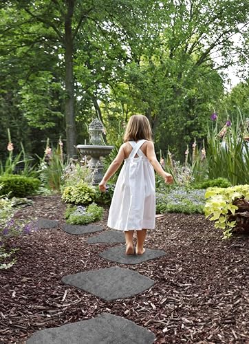 Image of Nicoman Natural B Stone Block Garden Stepping Stone Recycled Rubber Steps Hard Wearing Heavy Duty Outdoor Pathway Tiles- (Grey, Set of 1)