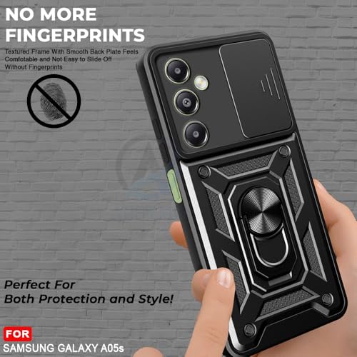 Image of AESTMO Tough Armor Samsung Galaxy A05S Bumper Back Case Cover | Ring Holder & Sliding Camera Shield Cover | 360 Degree Protection Back Case Cover for Samsung Galaxy A05S (Black)