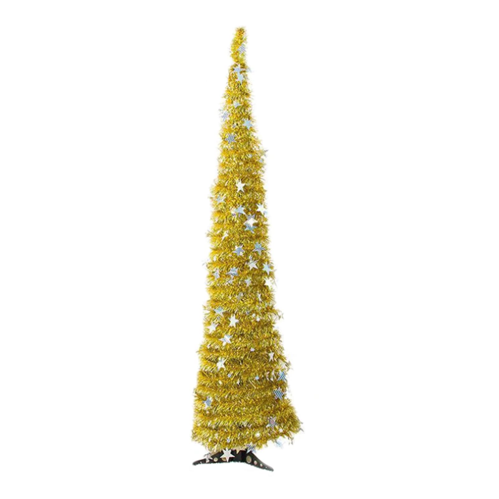 Yaoyodd19 Artificial Christmas Tree 1.5m Five-Pointed Star Ornament Tinsel Xmas Tree Long-Lasting Festival Yellow