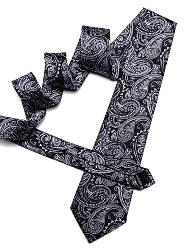Image of YOHOWA Mens Ties Set Wedding Paisley Neckties with Handkerchief Cufflinks Formal Business