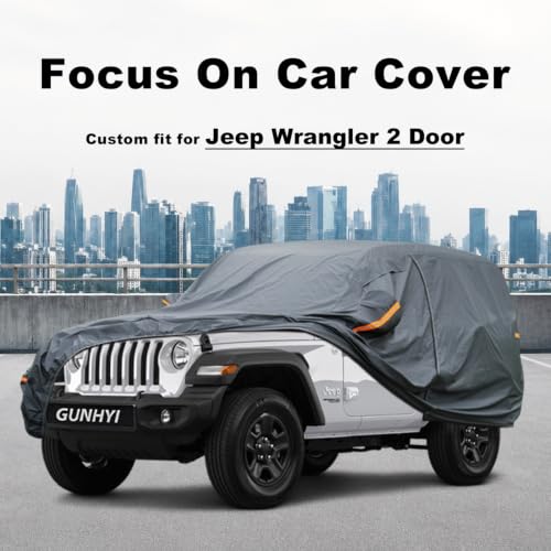 Image of GUNHYI Premium Car Cover Custom Fit Jeep Wrangler 2 Door, 16 Layers Heavy Duty Car Cover Waterproof All Weather with Zipper Door for Sun Rain Snow Dust Uv Protection