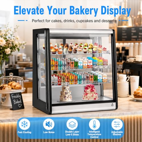 Image of Display Refrigerator 7 Cu. Ft Countertop Commercial Cake Display Case, LED Lighting, Double-Layered Glass Door, Adjustable Shelves, Pastry Cooler Merchandiser for Bakery Cafe Restaurant Food Showcase