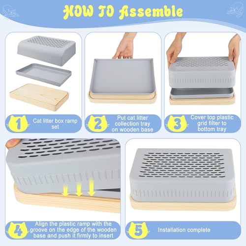 Caja de arena para gatos mayores de fácil acceso y base de madera estable 7