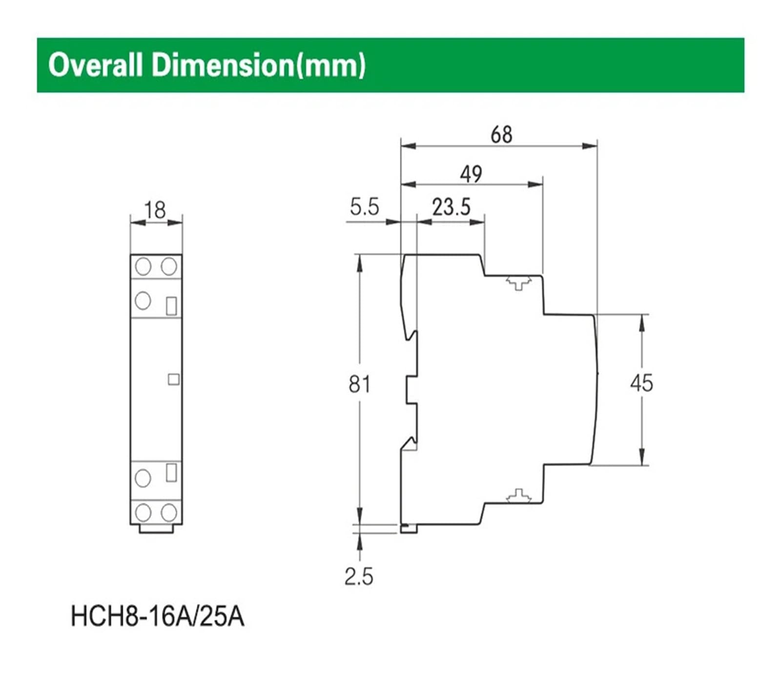 HCH8-25 Contactor- modular doméstico 2P 16A 20A 25A 2NO o 2NC o 1NO1NC 220V Contactor- automático doméstico tipo carril(2P 25A 1NO1NC DC24V)