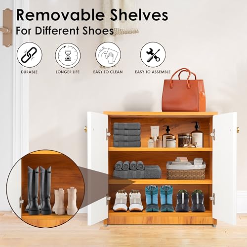 Image of Engineered Wood Shoe Rack - Stylish, Durable & Space-Saving Shoe Storage Organizer for Home & Office Use (L 60 x B 32x H 60 cm) (SHEESHAM & White, 3 Shelves) DIY