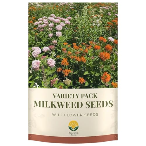 SunHaven Seeds Native Milkweed Variety Pack - 5 Essential Species for Monarch Butterfly Gardens - Common Swamp Butterfly Weed Showy & Narrowleaf - Non-GMO Native Wildflower Seeds for Pollinators