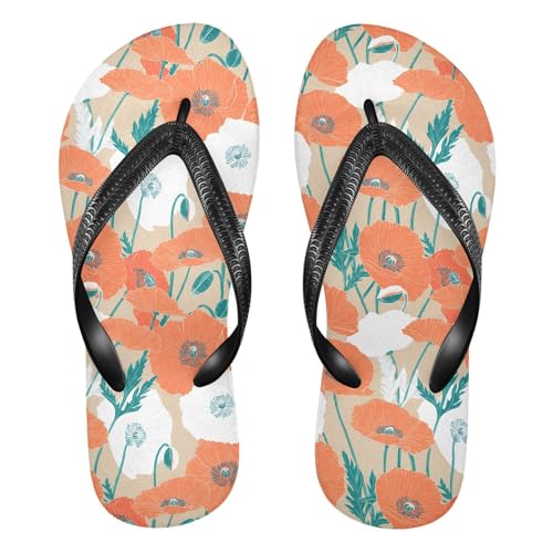 Sinestour Floral Plant Beige Flip Flops for Beach Thong Sandals Anti-slip Lightweight Beach Slippers for Indoor Outdoor House