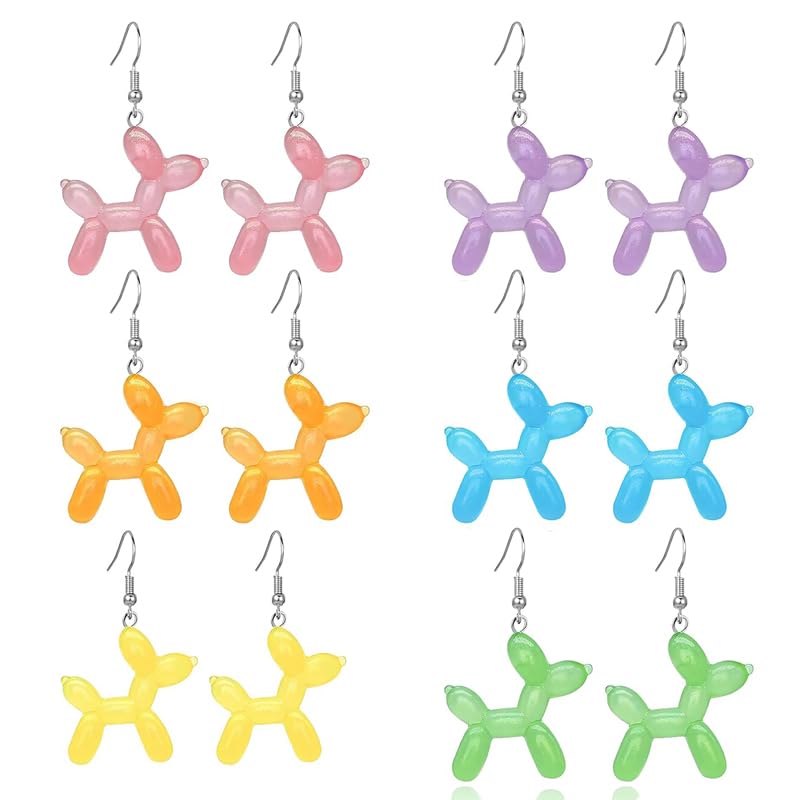 6 Pairs Sweet Bubble Dog Earrings for Women Resin Kawaii Luminous Balloon Animal Dogs Earring 3D Lifelike Cute Dogs Earrings Funny Shining Animals Charm Jewelry