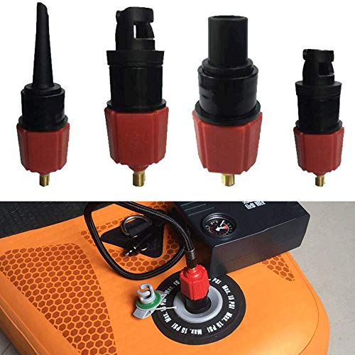 PeSandy Inflatable SUP Pump Adaptor Compressor Air Valve Converter, Multifunction SUP Valve Adapter with 4 Air Valve Nozzles for Inflatable Boat, Stand Up Paddle Board, Inflatable Bed, Halkey Roberts