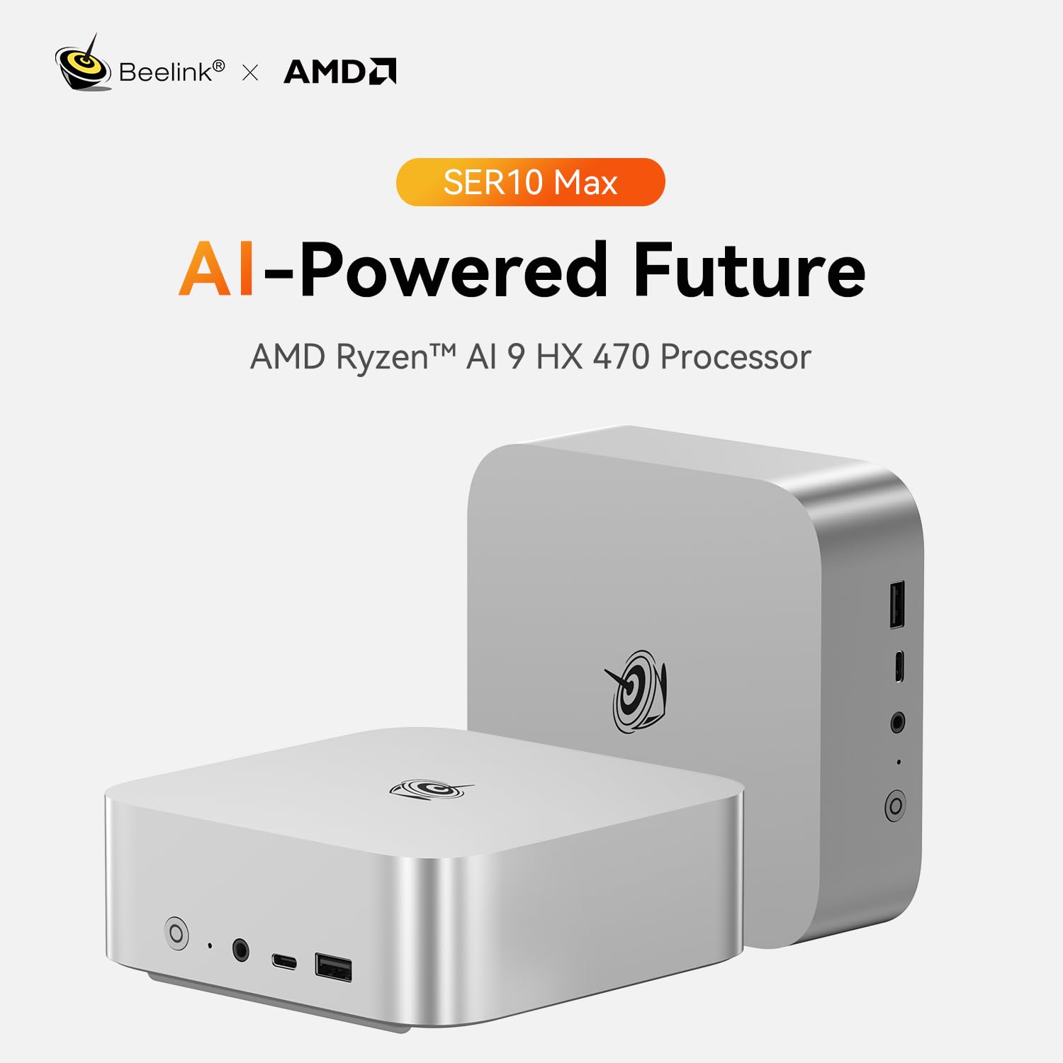 Beelink Mini PC SER10 Max AMD Ryzen AI 9 HX 470 32GB RAM DDR5 1TB SSD PCIe 4.0 Gaming Triple Display 4K HDMI DP USB 4.0 RJ45 10G Wi-Fi 6 BT 5.2