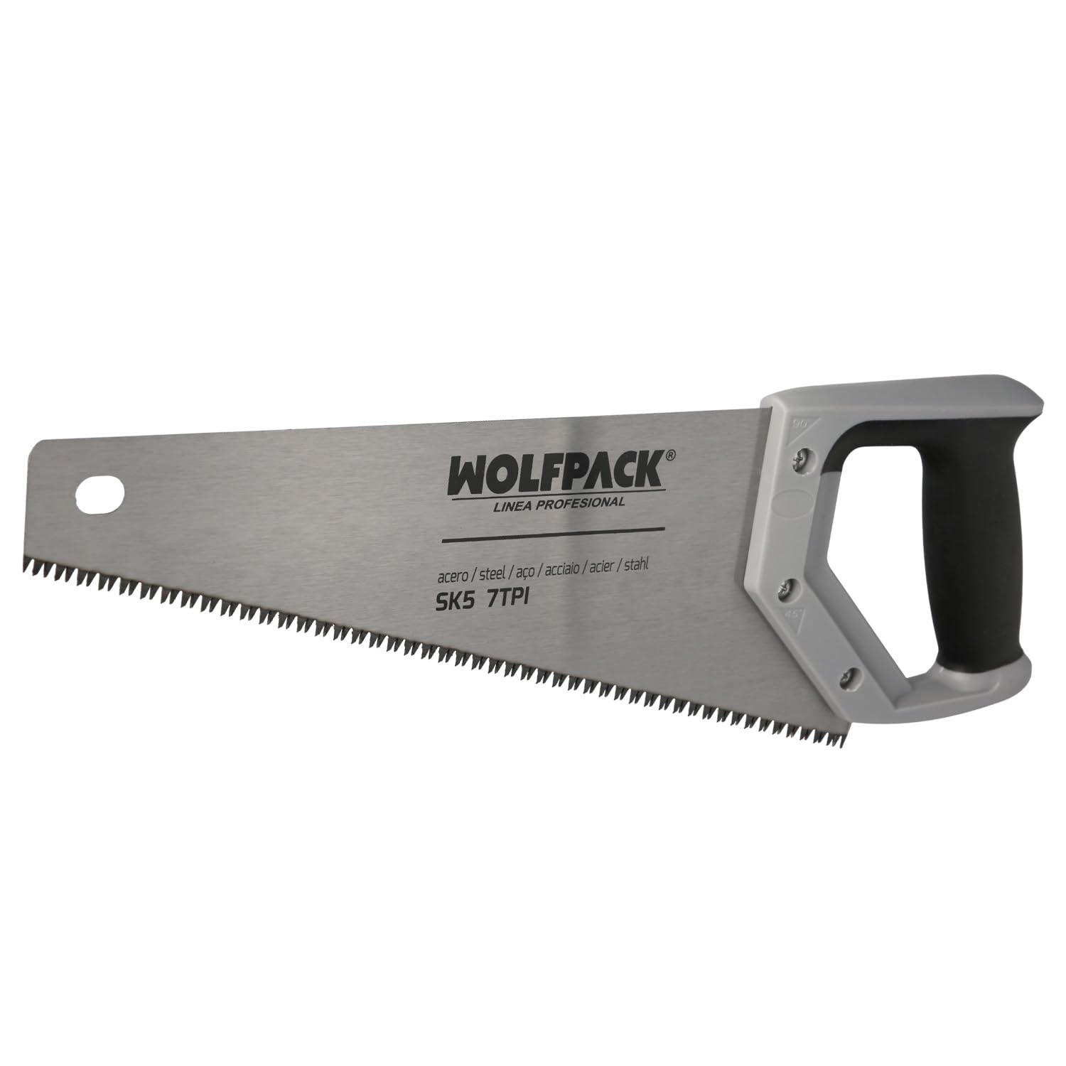 WOLFPACK LINEA PROFESIONAL Serrucho Carpintero Bimaterial 350 mm. / 14" Acero SK5 Triple Afilado Sierra Carpintero, Serrucho Carpinteria, Sierra Costilla