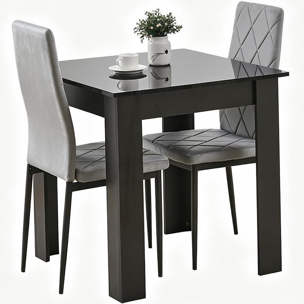 Rainbow Tree Modern 3 Piece Dining Room Table and Chairs Set, Wooden Black Square Table with 2 Chairs for Small Space Apartment Space Saving