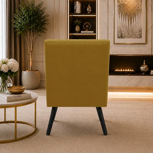 Image of Modern Velvet Accent Chair for Living Room | Upholstered Single Seater Chair with Metal Legs | Comfortable Seating for Bedroom, Office & Guest Room - Golden