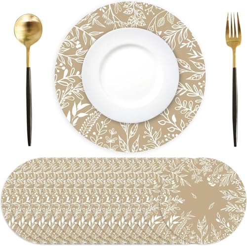 Lot de 50 Sets de Table en Papier Rond, Feuilles Beiges Sets de Table Papier, Ø 34 cm, décoration pour Cuisine, Salle à Manger, fête, Ferme