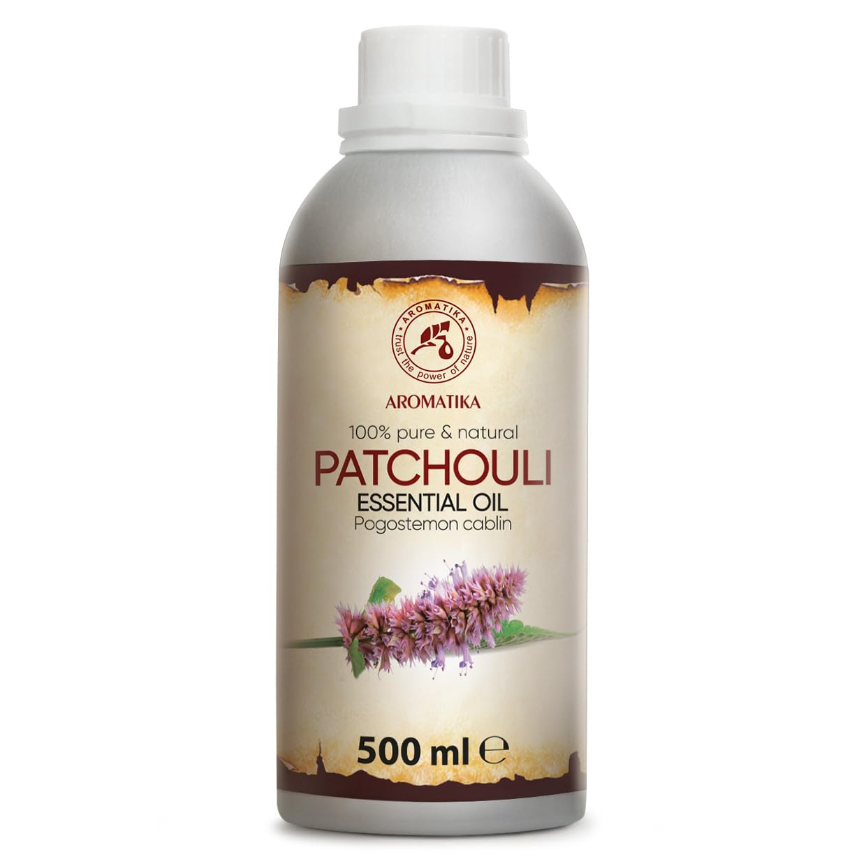 Ätherisches Patchouliöl 500ml - Pogostemon Cablin - Patschuliöl Naturrein - Aromaöl aus der Glasflasche für Aromatherapie in Diffusers und Duftlampen - Patchouli Öl für Duftkerzen und Seifen
