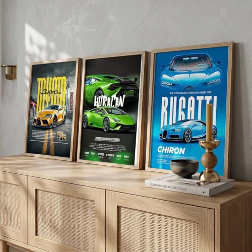 Image of kotart Big Sports Cars Framed Posters Gift Items for Boys Room Wall Decoration Bedroom Living Room Office Studio Decor | Car Poster Frame for Wall Decor Set Of 3 Size | Design 947 Beige (20x30 Inch)