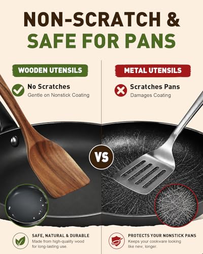 Image of 100% Premium Solid Teak Wooden Utensil Set with Holder, 7PCS