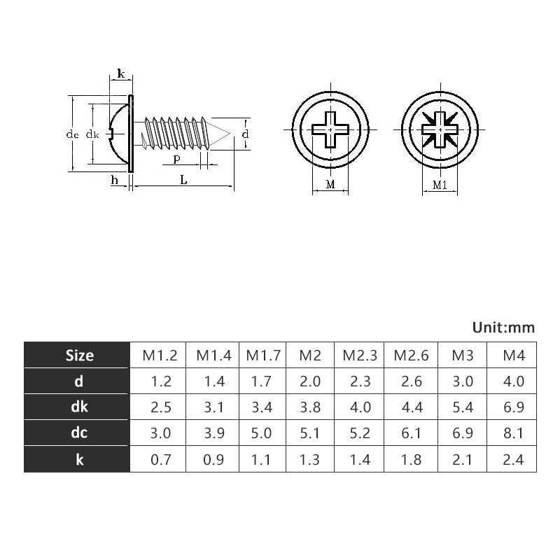 100Pcs Nickel Plated Round Head Self Tapping Screw with Pad M1.2-M4 Pan Head Tapping Screws with Washer Sheetrock Drywall Screws Screw for Wood Furniture Gypsum Board(M2.6 x 8mm)
