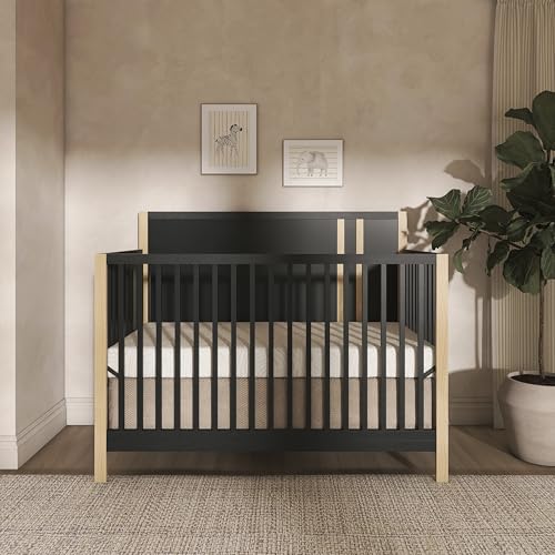Image of Dream On Me Soho 5-in-1 Convertible Baby Crib in Matte Black Vintage, GreenGuard Gold & BSA, Sustainable Pinewood, 3 Levels, Converts to Toddler, Day & Full-Size Bed