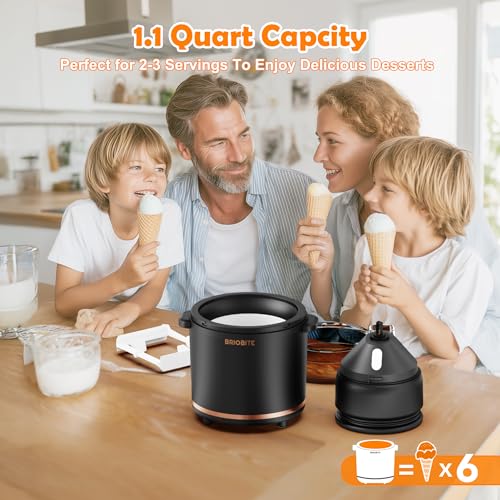 Image of BRIOBITE 1.1 Quart Ice Cream Maker - Electric Ice Cream Machine for Gelato, Milkshakes & Sorbet,Perfect for 2-3 Servings, Easy to Use & Clean,Black