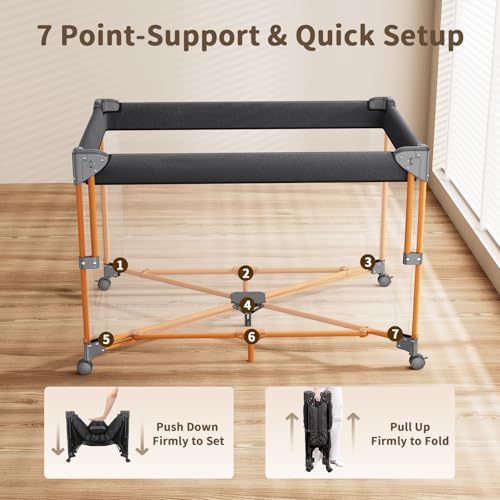 Image of 4 in 1 Baby Bassinet, One-Push Setup Pack and Play, Bedside Crib Sleeper with 3 Height Adjustable，Diaper Changer, Come with Comfy Mattress, Rotating Toy Bar, from Infants to Toddlers (Black)
