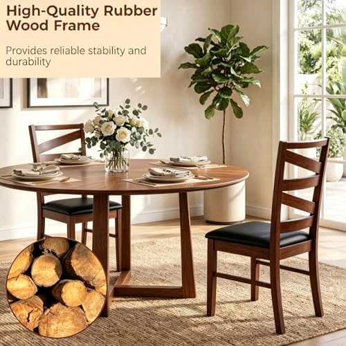 Image of COSTWAY Wooden Dining Chairs Set of 2, Farmhouse Kitchen Side Chair with High Back, PVC Leather Padded Seat, Armless Chairs for Dining Room, Living Room, Home Kitchen, Restaurant (Walnut & Black)