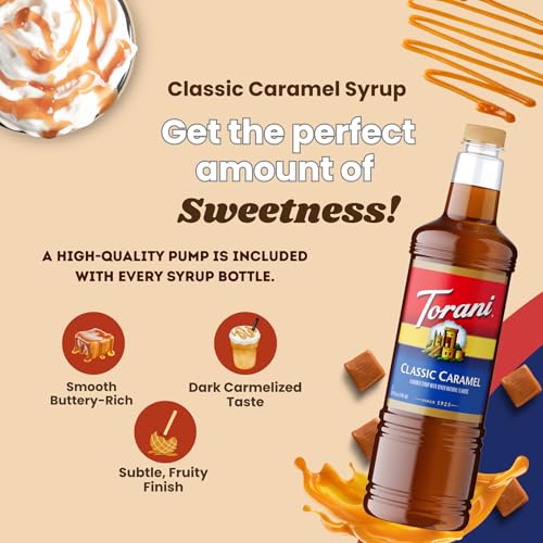 Image of Torani Classic Caramel Syrup 1L with Pump - Lattes, Desserts & More