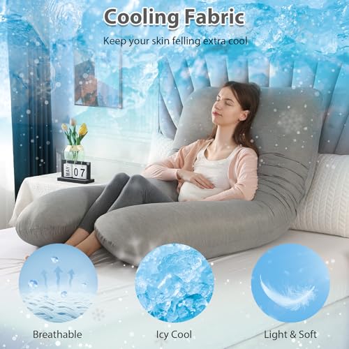 Image of Amagoing Pregnancy Pillows with Cooling Cover, U-Shape Full Body Pillow for Sleeping, Support for Back, Legs, Belly, HIPS for Pregnant Women, Maternity Pillow for Adults, Dark Grey Cooling