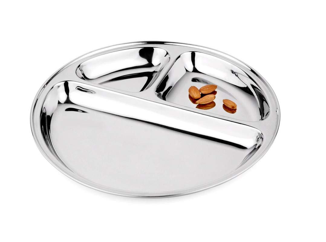 Bhojan Thali Lot de 6 compartiments ronds 3 en 1 en acier inoxydable 267 x 267 mm
