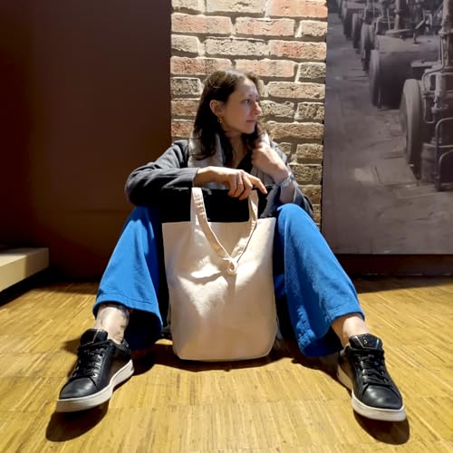 Cottonbagjoe stylische geräumige Tragetasche mit Reißverschluss Baumwolltasche Stofftasche Shopper Handtasche mit großem Boden 1 Tasche