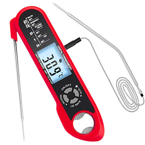 SKYWOODS Digital Meat Thermometer for Grill Instant Read, Food Thermometer with Bottle Opener, Dual Probe, Alarm for Cooking, Candy Thermometer,Grill Thermometer Digital Probe, Cooking BBQ -Red