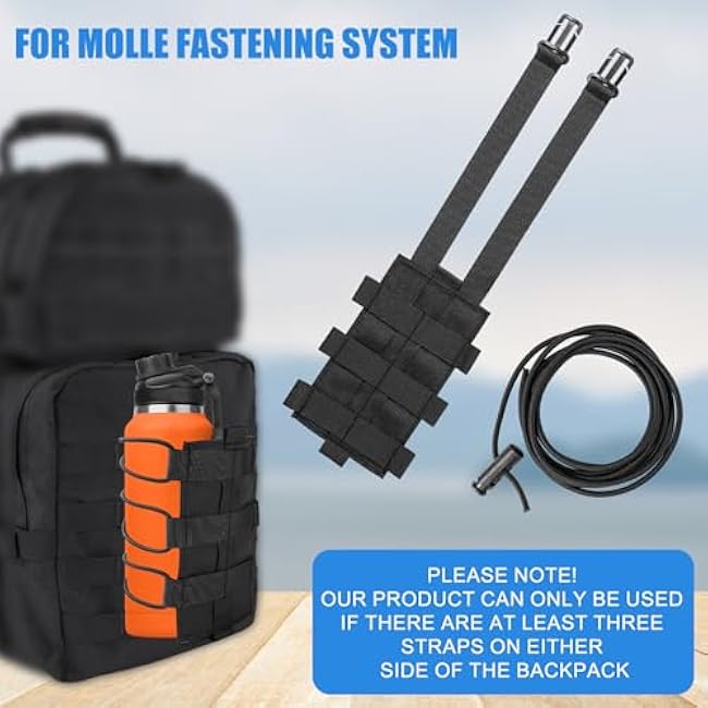 2pcs Water Bottle Holder for Molle, Nylon Sports Bottle Pouch Carrier Bag with Drawstring Top Mesh Bottom Bottle Carrier Cup Holder for Outdoor Camping