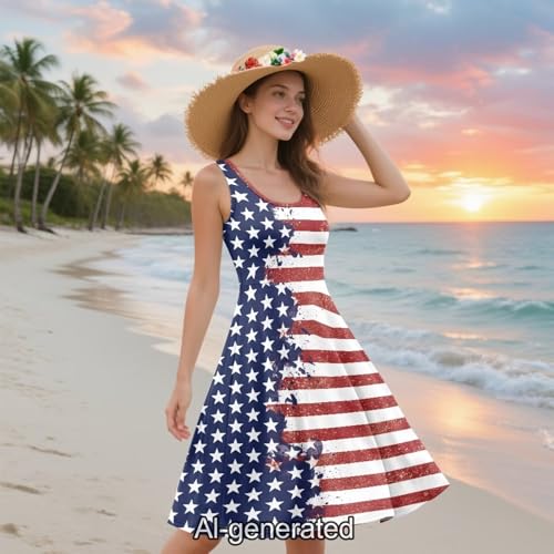 Image of Dreaweet Casual Sleeveless Dresses for Women Girls, Round Neck Tank Dresses with Pockets Summer Sundress Size XS-4XL