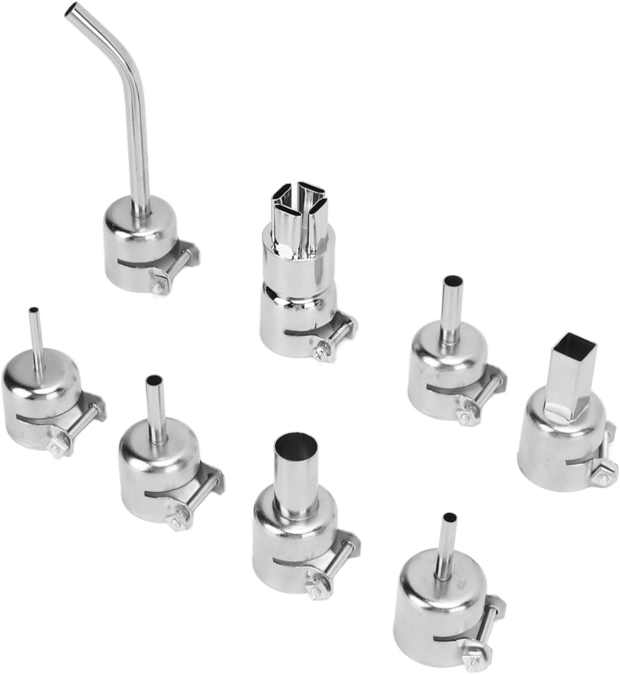 Kit de Boquillas para Pistola de Aire Caliente, Boquillas para Desoldar con Tornillo de Bloqueo de Aleación de Zinc, Procesamiento Fino, 8 Piezas para Reparaciones Electrónicas