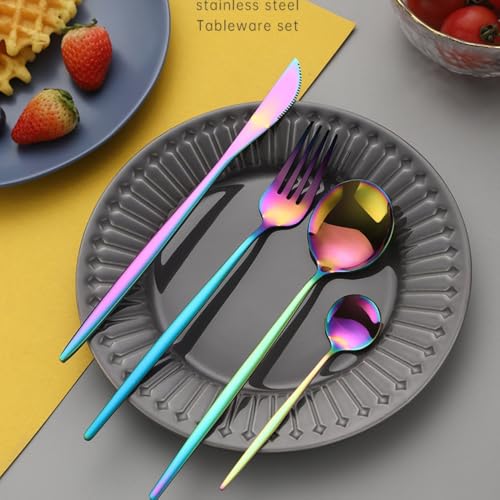 Image of 20 pcs Flatware Set, Rainbow Silverware Set for 5, Knife Fork Spoon, Stainless Steel Home Dinnerware Tableware,Mixed Cutlery Set Eating Utensils for Restaurants (20 Pcs Rainbow)