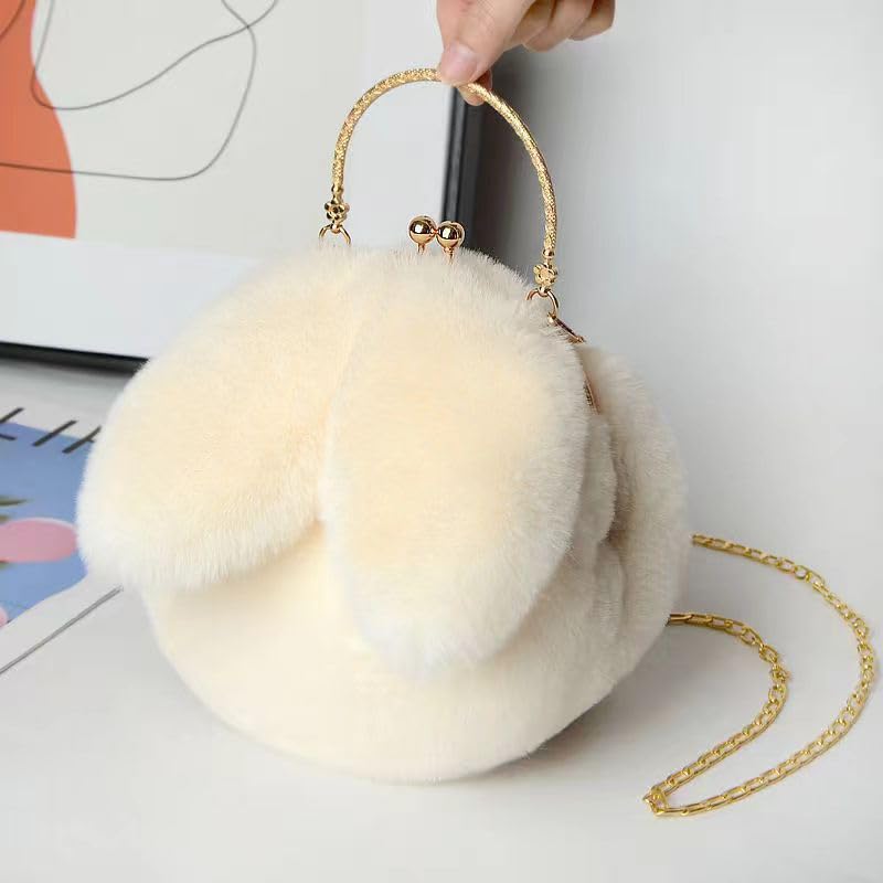 Rabbit Plush Round Crossbody Bag with Chain Strap - Spacious, Cute & Functional for Daily Use