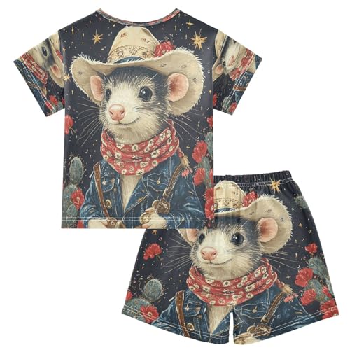 Pajama Sets Short Sleeve Western Cowboy Ferret Soft Cotton Summer Sleepwear 2 Piece PJS Size 5-14T2