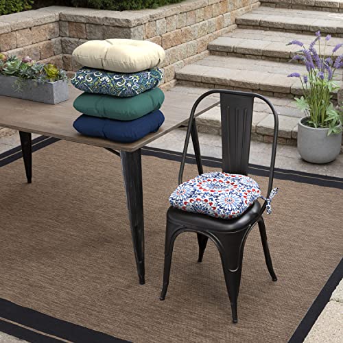 Image of Arden Outdoor Tufted Bistro Seat Cushion, Set of 4, 14.5 in x 15 in, Rain-Proof, Fade Resistant Clark Blue